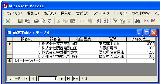 データシートビューの背景色などを指定する