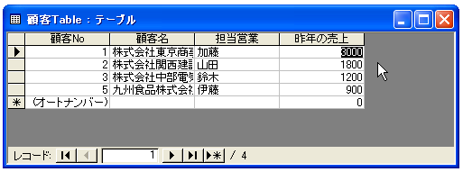 データシートビューで列を非表示にする