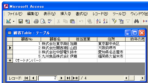 データシートビューで列を固定して表示する