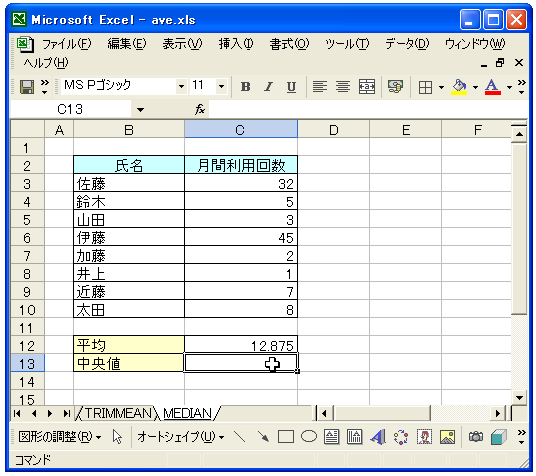 MEDIAN関数のテスト