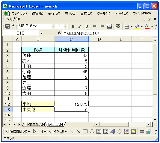 MEDIAN関数のテスト