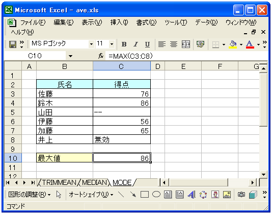 MAX関数のテスト