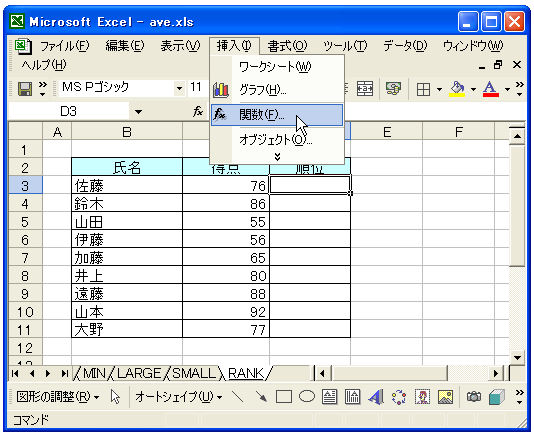 RANK関数のテスト