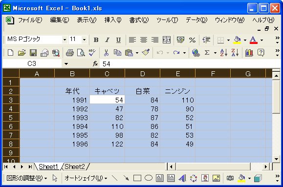 キーボードショートカットを使ったセルの選択