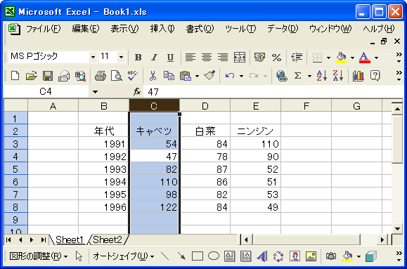 キーボードショートカットを使ったセルの選択